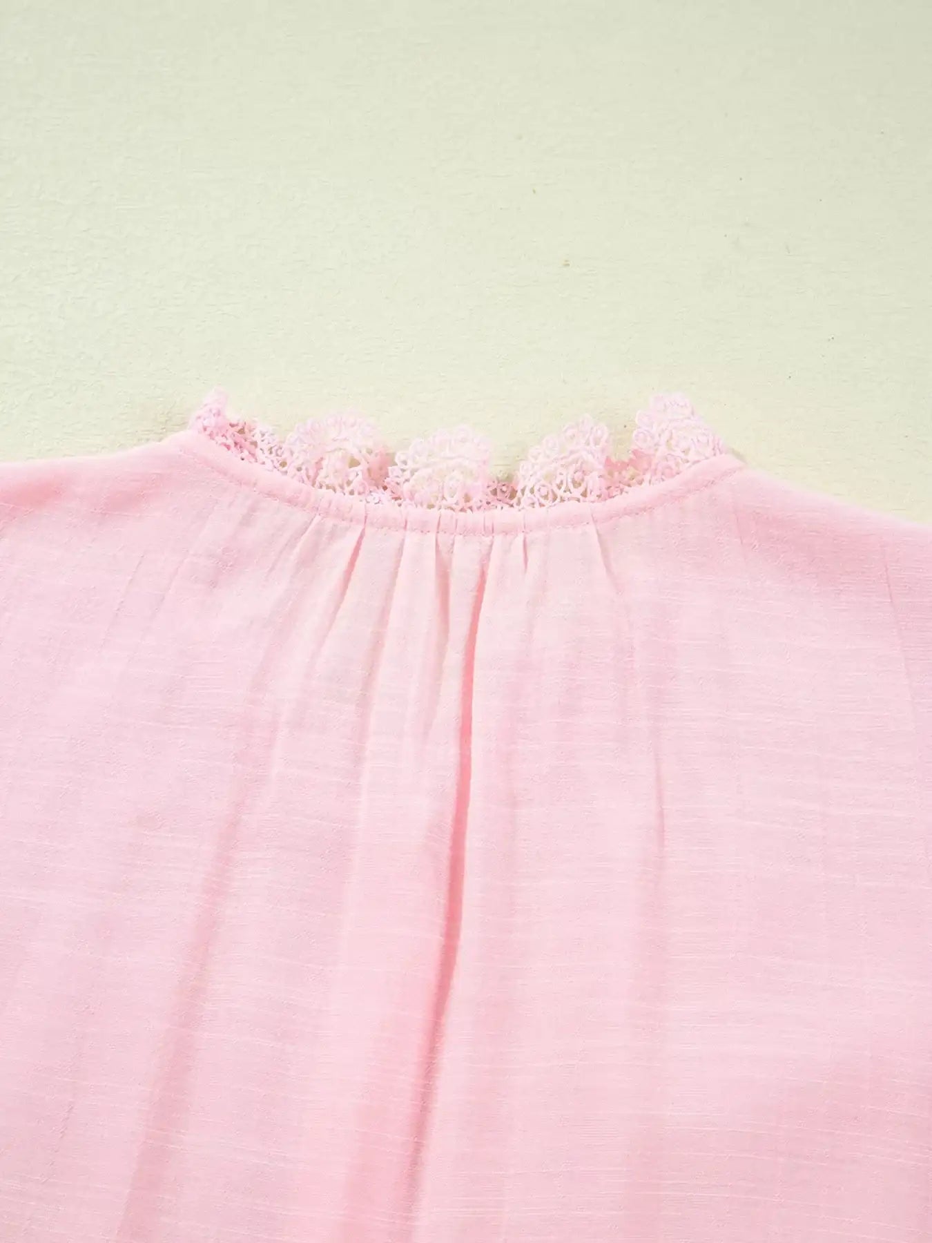 Lace Patchwork Edge Collarless Button Up Shirt - Bela Fils BoutiqueBela Fils Boutique